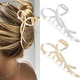 BARTOSI Bow Claw Clips Gold Metal Hair Clips Medium Hair Claw Hair Accessories for Women and Girls (Pack of 2)
