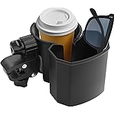 Universal Stroller Cup Holder with Phone Holder, 360° Rotatable Strong Clip, Big Storage Space for Walker, Wheelchair, Stroller, Bike