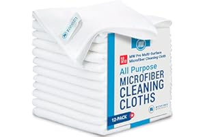 MICROFIBER WHOLESALE 12" x 12" MW Pro Multi-Surface Microfiber Cleaning Cloths | White - 12 Pack | Premium Microfiber Towels for Cleaning Glass, Kitchens, Bathrooms, Automotive, Supplies & Products