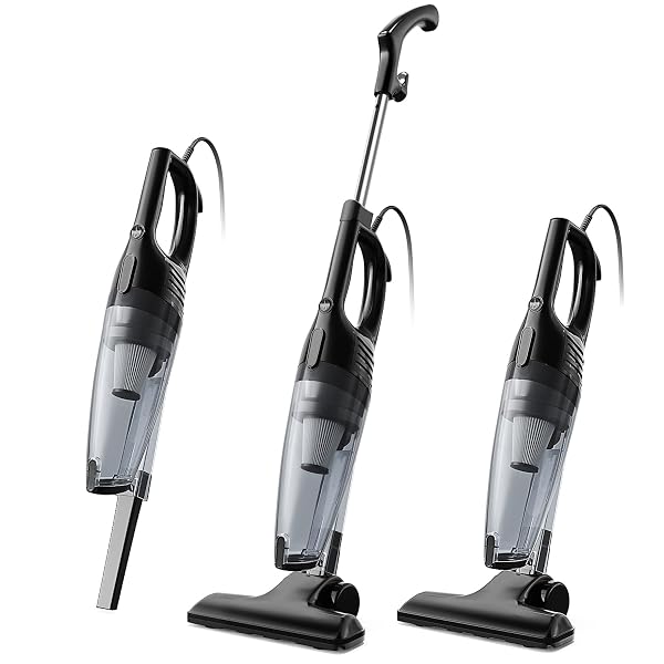 AVVNEE CORDED STICK VACUUM CLEANER, 15000PA STRONG SUCTION 600W MOTOR, ULTRA-LIGHT 3 LBS BAGLESS VACUUM FOR HARD FLOORS, LOW-PILE RUGS & PET HAIR, CREVICE TOOL, 1L DUST CUP, 16.7FT CORD (BLACK)