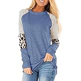Leopard Print Tops for Women Long Sleeve Crew Neck Patchwork T Shirt Blouse