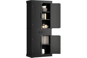 HOMCOM 72" Tall Kitchen Pantry Cabinet, Farmhouse Style Buffet Storage Cabinet, Freestanding, 4 Doors, 5-Tier Shelving, Drawe