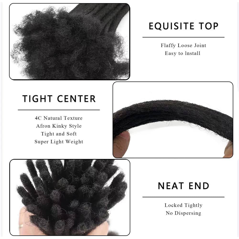 6 Inch 0.4cm Thickness Dreadlock Extensions Human Hair 100 Strands Locs Extensions Real Human Hair, Natural Black for Women Men Kids Full Handmade Permanent Locs Can Be Dyed and Bleached