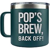 BETHEGIFT Pop’s Brew, Back Off! Funny Xmas Dad Novelty Mug 14oz – Gifts for Dad from Daughter, Son, Kids - Insulated Stainless Steel Mug for Father 14oz