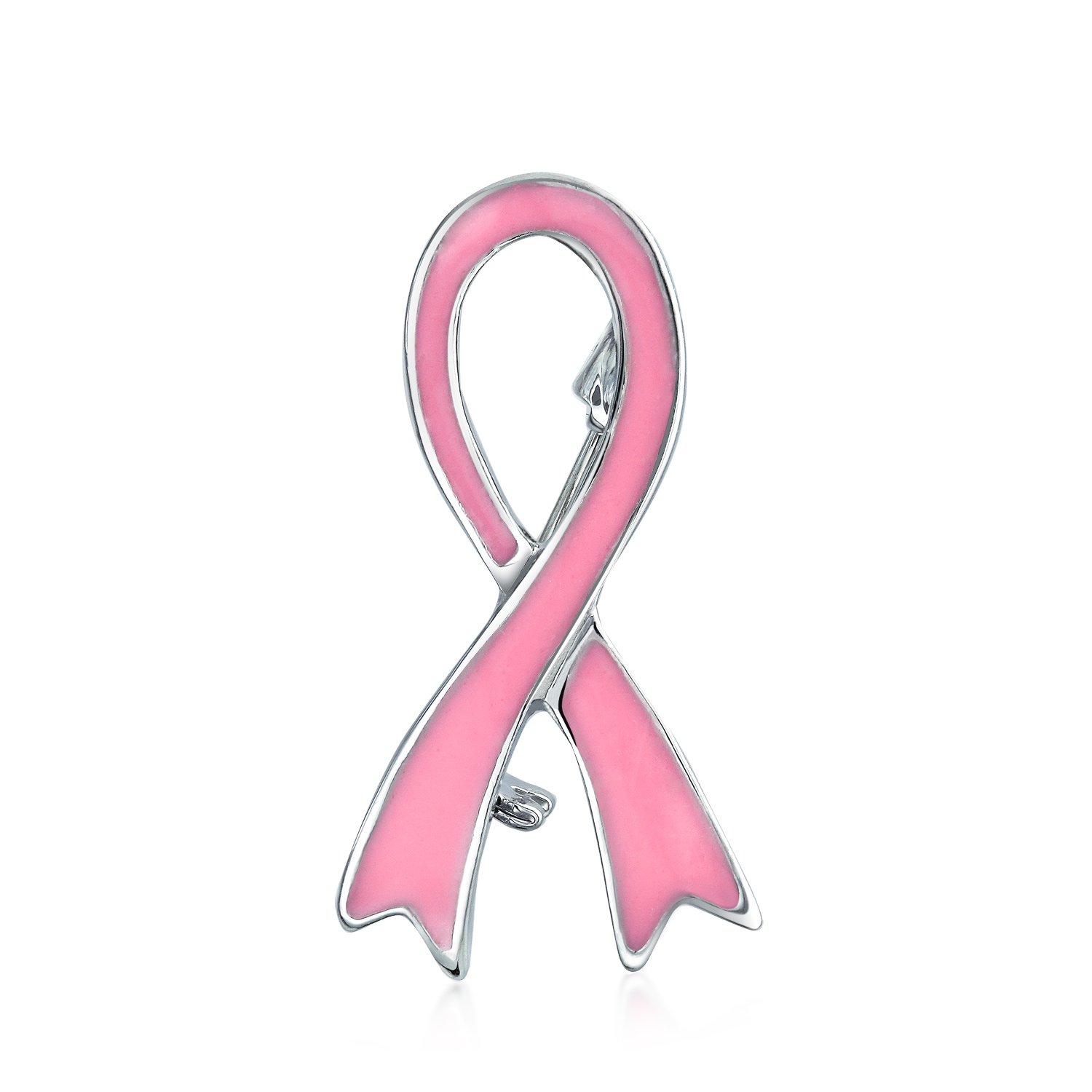 Prevention and Awareness Pink Bow Ribbon Breast Cancer Survivor Brooch Pin Enamel Silver Plated Simple Inspirational Accessory for Women