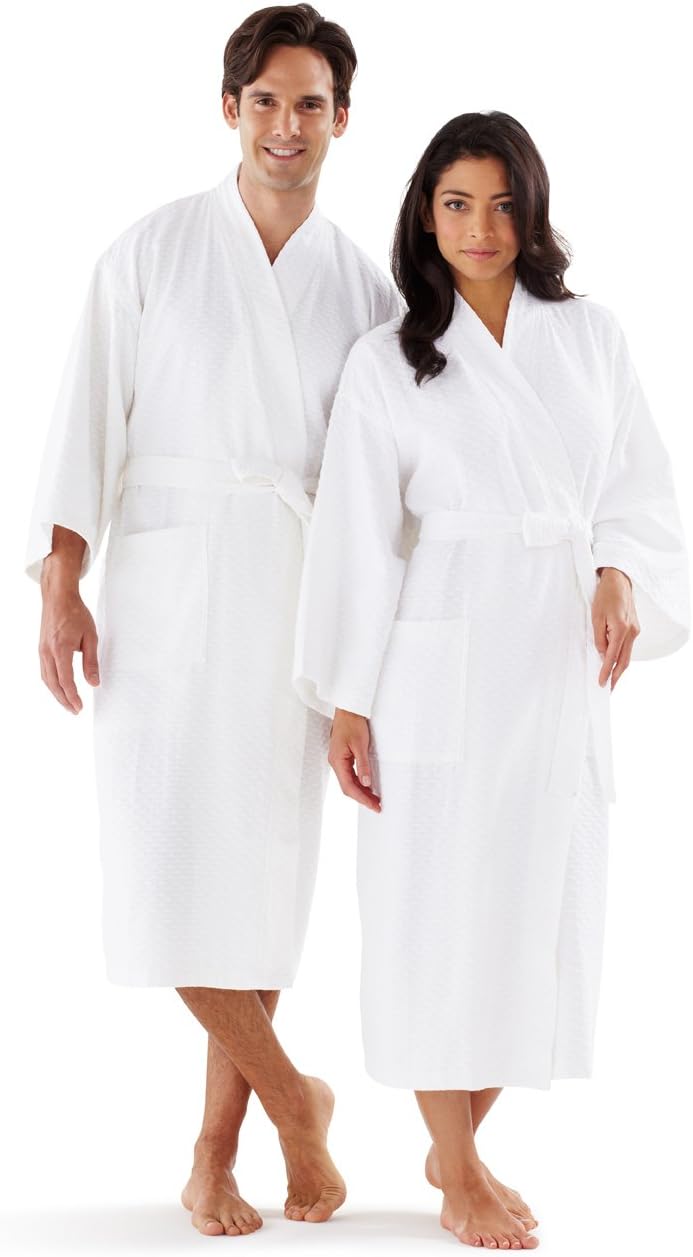 Boca Terry Womens Robe, Lightweight Kimono Seashell Waffle Bathrobe