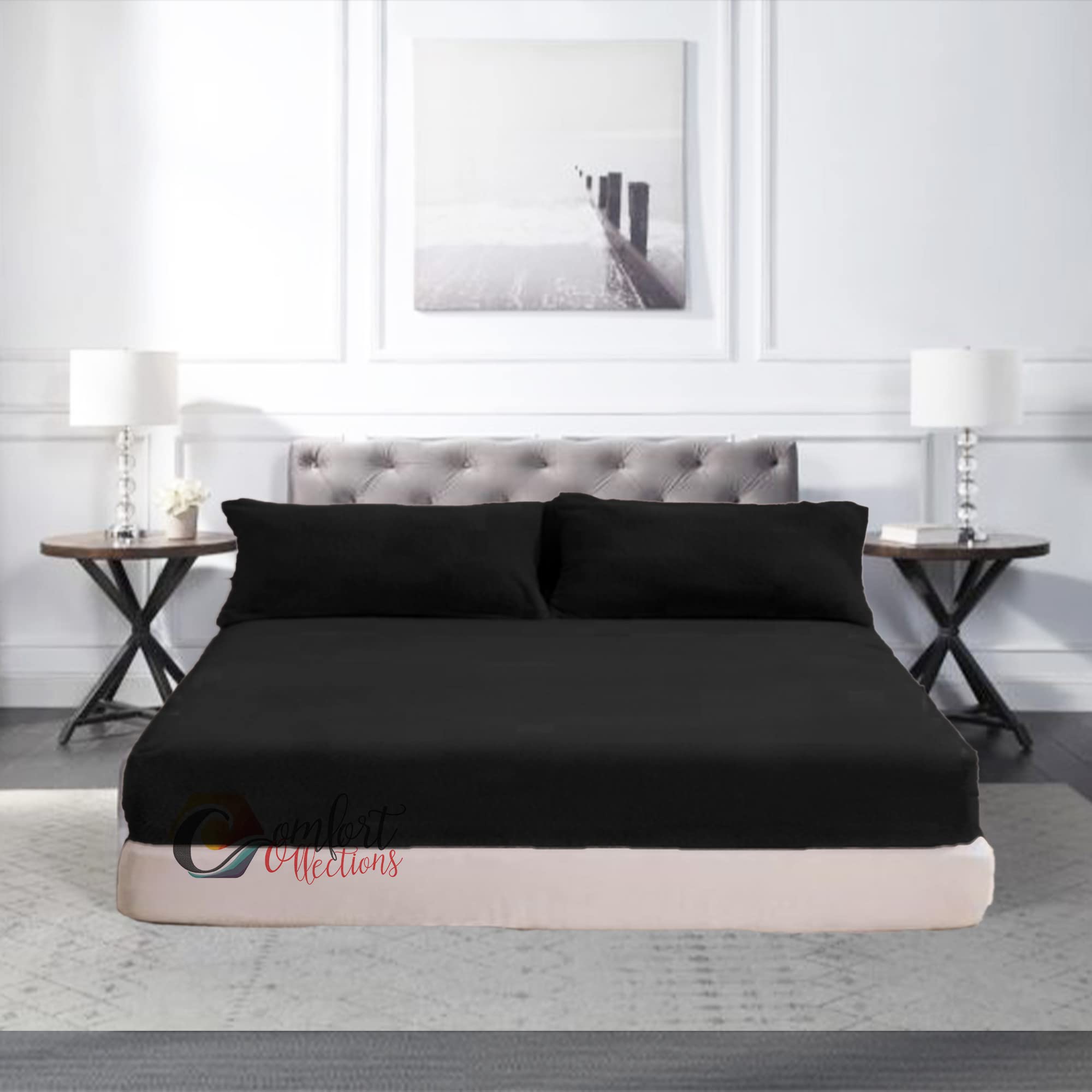 Extra Deep Fitted 30cm Teddy Fleece Fitted Bed Sheet Plain Thermal Warm and Cosy Soft Luxury Bedding Black Fitted Bed Sheet Double 135cm x 190cm + 30cm Approximate — image 1