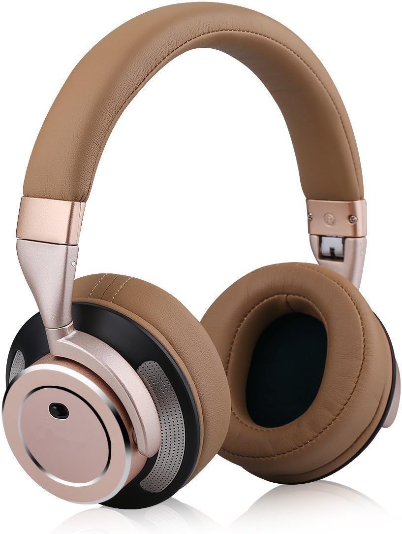 Gobuy Mart Active Noise Cancelling Headphones, Wireless Bluetooth V4.0 Headphones Stereo Over Ear Earphones with Mic for iPhone 7, Samsung and Other Smartphones - Brown