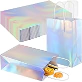 30 Pcs Iridescent Gift Bags Holographic Party Favor Bag with Handle 6.3 x 3.15 x 8.66 Inch Glitter Foil Paper Candy Goodie Handbag for Disco Wedding Baby Shower Birthday Thank You Party Supplies