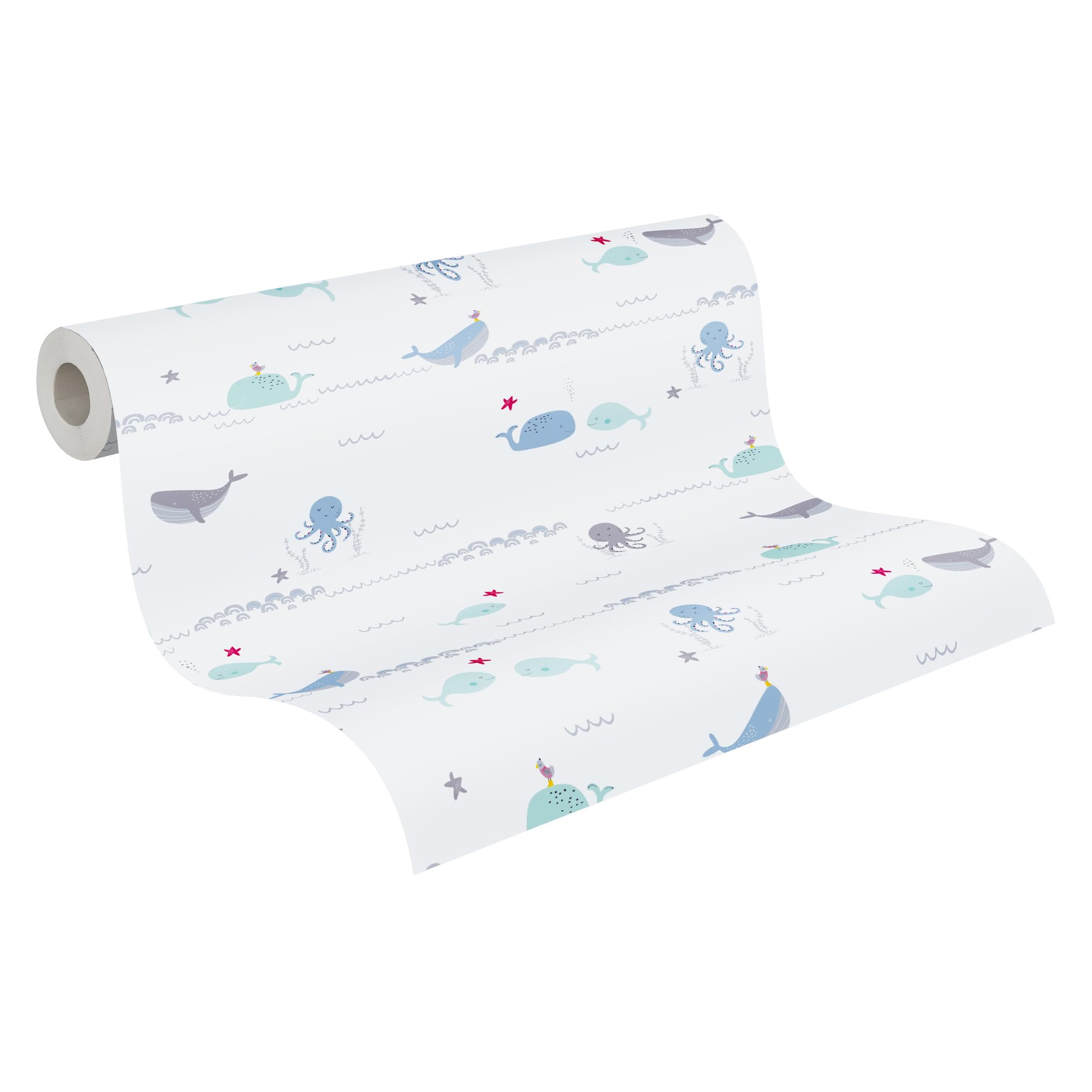 A.S. Création Animal Wallpaper Little Love Non-Woven Wallpaper 10.05 m x 0.53 m Blue Grey White Made in Germany 381301 38130-1