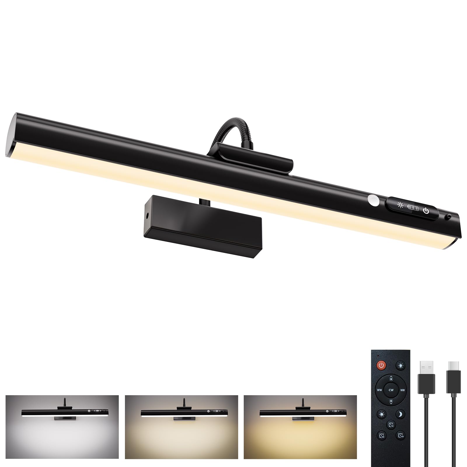 Photo 1 of **MISSING PARTS**
RIRIBEN 15.7'' Picture Lights for Wall with Motion Sensor, 9000mAh Rechargeable Battery Operated Poster Lights for Paintings, Portraits, Wall Decor, Black