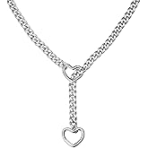 AOZEL Slip Chain Necklace for Women, Adjustable Heart O-Ring Choker with Stainless Steel Chain, Punk Style Edgy Jewelry Gift, Available in 25-34''