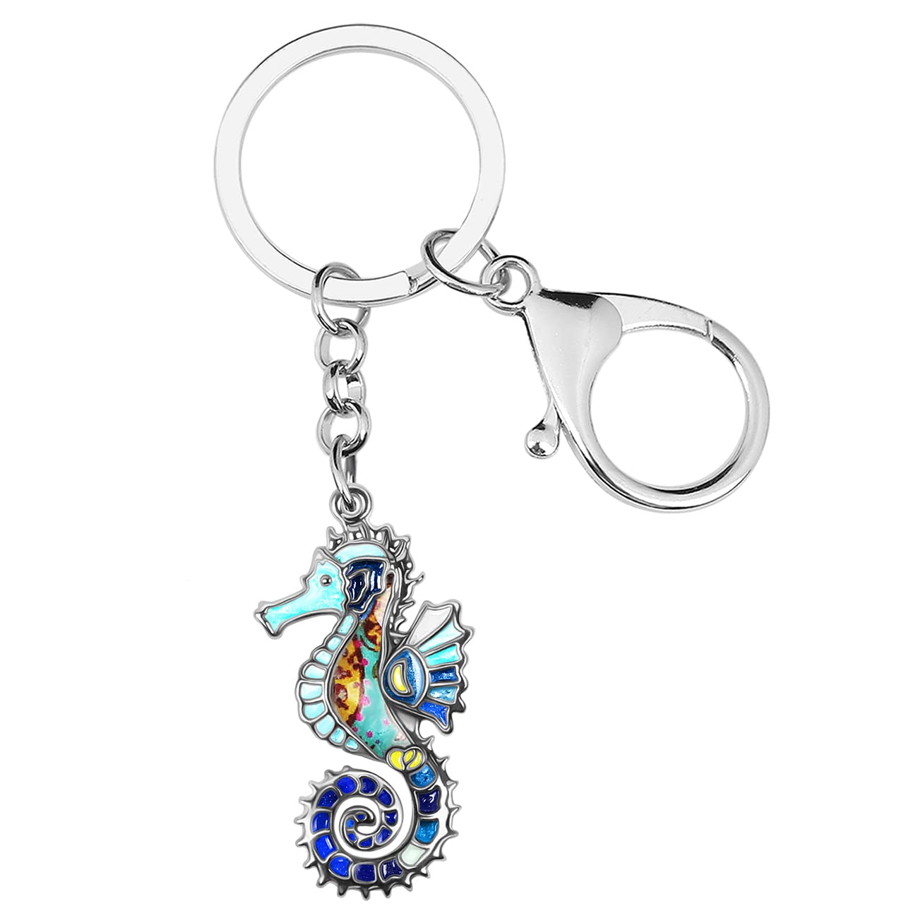 Enamel Alloy Hippocampus Seahorse Keychain Ocean Charms For Women Girls Bag Wallet Gift (Blue)