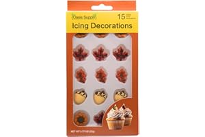 OASIS SUPPLY Thanksgiving Fall Edible Cake Decorations - Candy or Cupcake Topper - 15 Count Assorted Leaves and Acorn