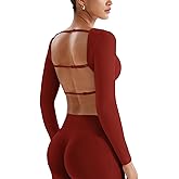 YEOREO Women's Backless Long Sleeve Adjustable Straps Seamless Crop T-Shirt