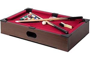 REAHOISY 20" Mini Pool Table Set, Small Tabletop Pool Table, Portable Billiards Game Includes Small Billiards Balls, Pool Cues, Triangle Rack, Chalk, Brush for Family