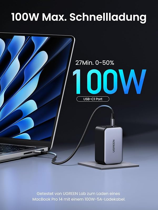 Nexode USB C Ladegerät 100W Mini, GaN Charger, 3-Port, PPS Netzteil