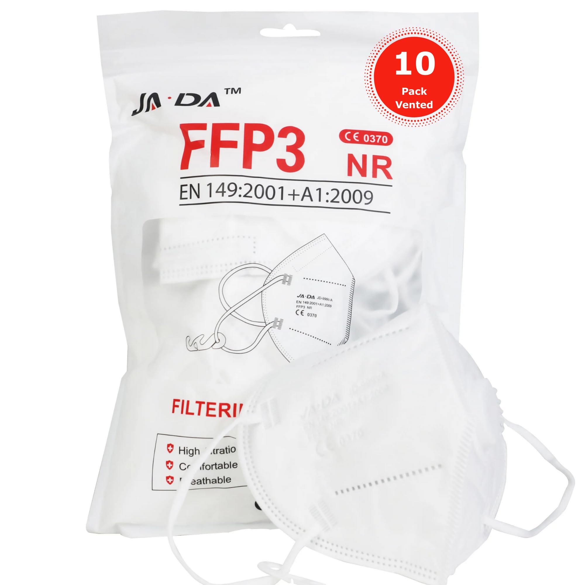 Spanner In The Works FFP3 Masks | Ventilated Dust Mask | Pack of 10 Disposable Face Masks | Filtering Facepiece Respirator | Individually Wrapped | 6 layer PPE Facemask With Valve