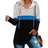 BETTE BOUTIK Womens Quarter Zip Tunic Hoodies Pullover Long Hooded Sweatshirts S-3XL