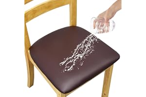 EEAIVNM Leather Stretch Chair Seat Covers with Elastic Ties,Waterproof Dining Room PU Leather Chair Cover Seats,Removable Washable Chair Protector Seat Cushion Slipcovers for Home,Kitchen (Coffee, 4 PCS)