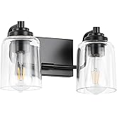 SOLFART Matt Black 2 Lights Wall Sconces Bathroom Light Fixtures Wall Light Fixtures Lighting Fixtures Over Mirror 13.8 Inch 