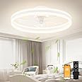VOLISUN Low Profile Ceiling Fans with Lights and Remote, 19.7in Flush Mount Ceiling Fans with Light, 3000K-6500K Dimmable Fandelier LED Fan Light, Bladeless Ceiling Fans for Bedroom(White)