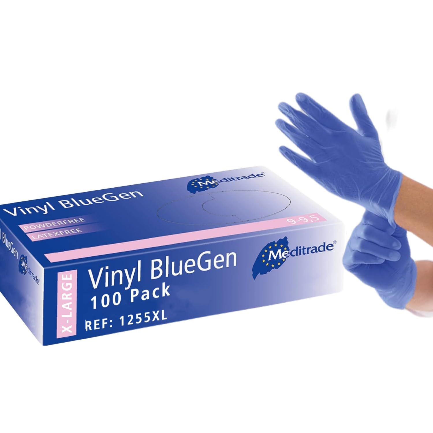 Meditrade BlueGen, Blue Vinyl Examinaiton Gloves, X-Large, N/S, P/F, x100