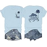 Tuislay Oversized Beach Shirts for Women Palm Trees Beach Graphic Tshirts Summer Hawaiian Vacation T Shirts Baggy Tops