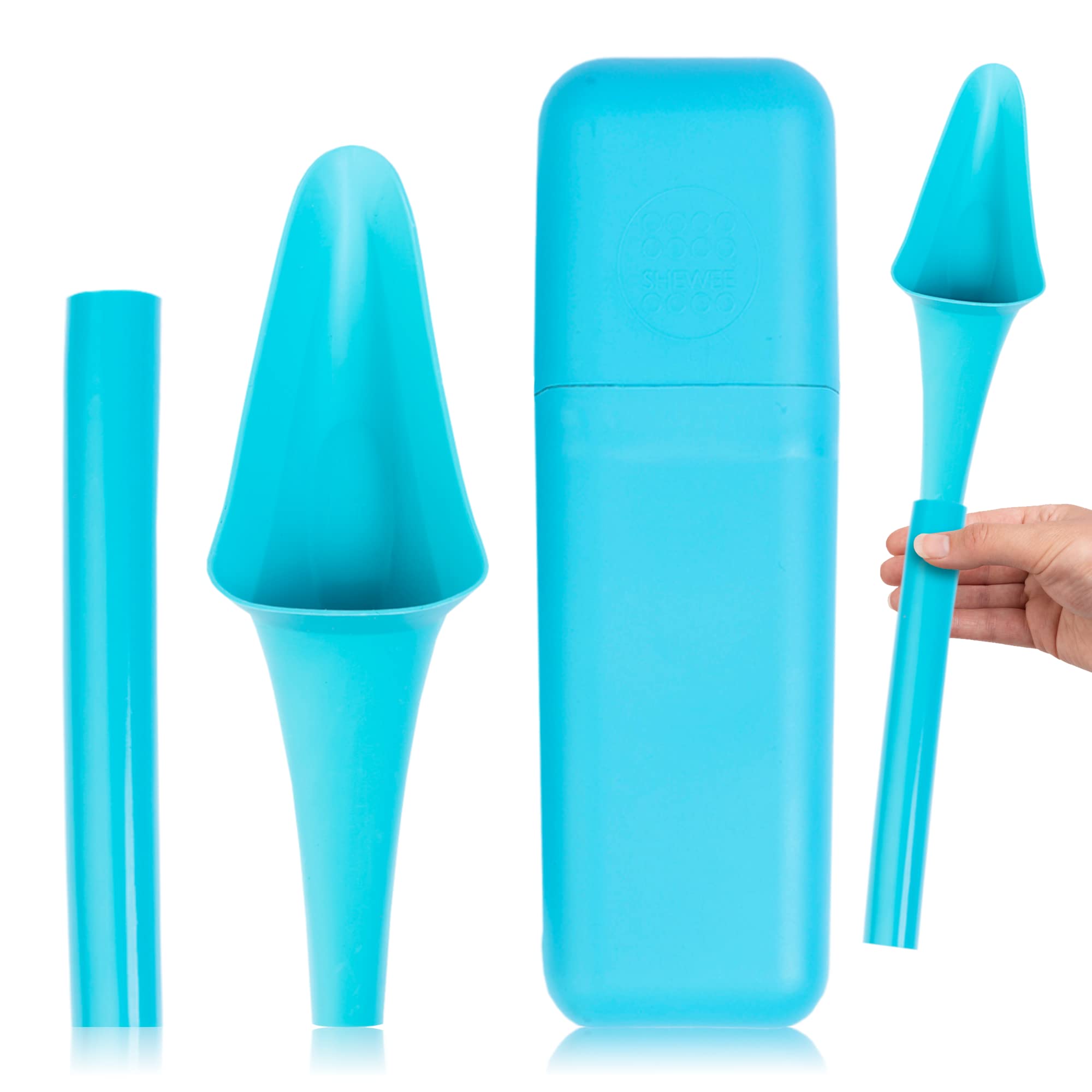 SHEWEE Flexi + Case - Reusable Pee Funnel – A Flexible, Larger Version Of The Original Female Urination Device Since 1999! Quickly, Easily & Discreetly, Wee Standing Up. Comes with Pipe & Case (Aqua)