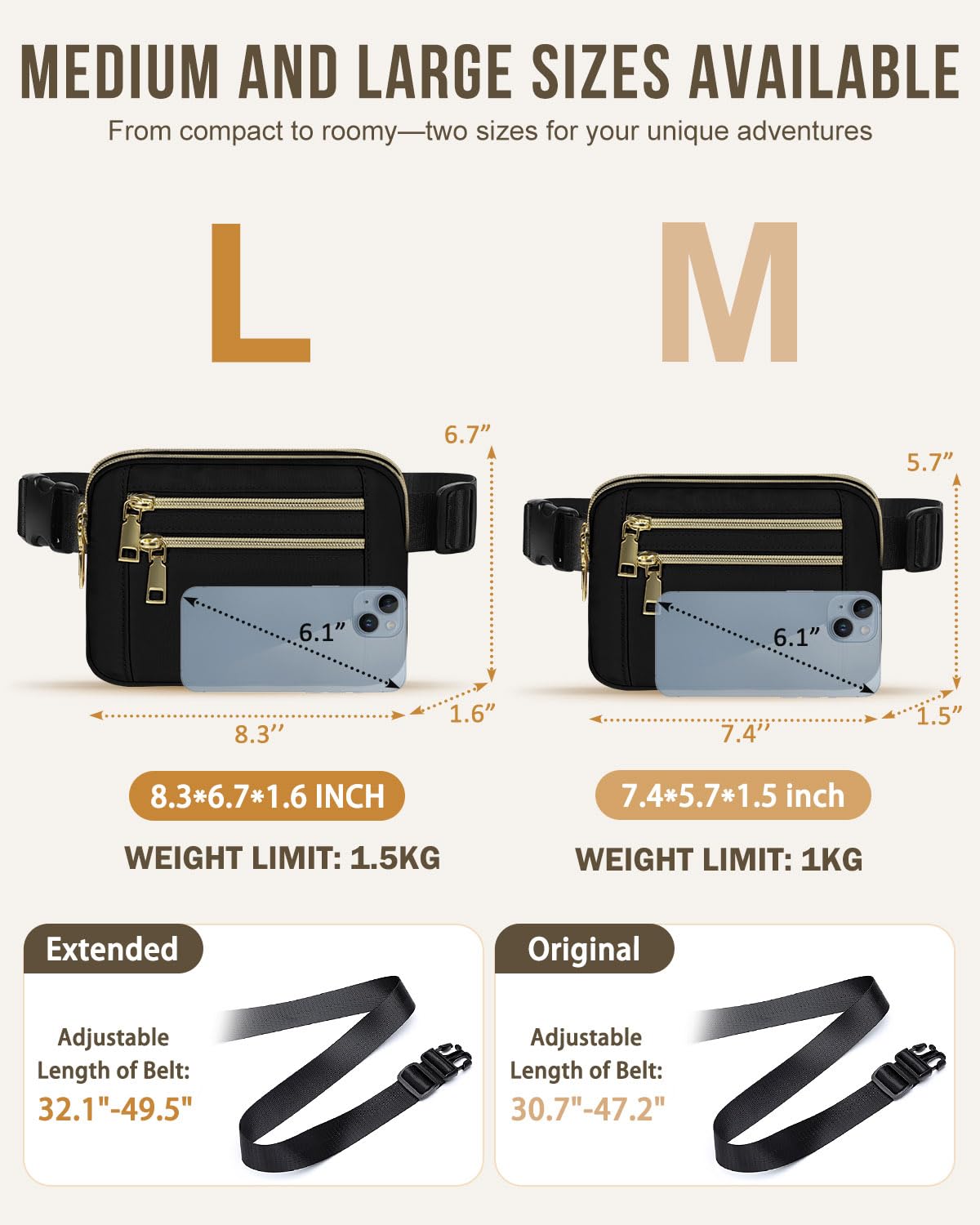Capolo Fanny Packs for Women Fashion Waist Packs Bag with Adjustable Strap and 4 Zipper Pockets Waterproof Everywhere Crossbody Belt Bag for Workout Running Travelling(Black)