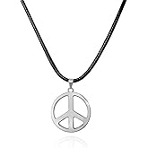 COLORFUL BLING Classic Stainless Steel Love Peace Symbol Necklace 1960s 1970s Hippie Party Pendant Jewelry for Men Women Accessories
