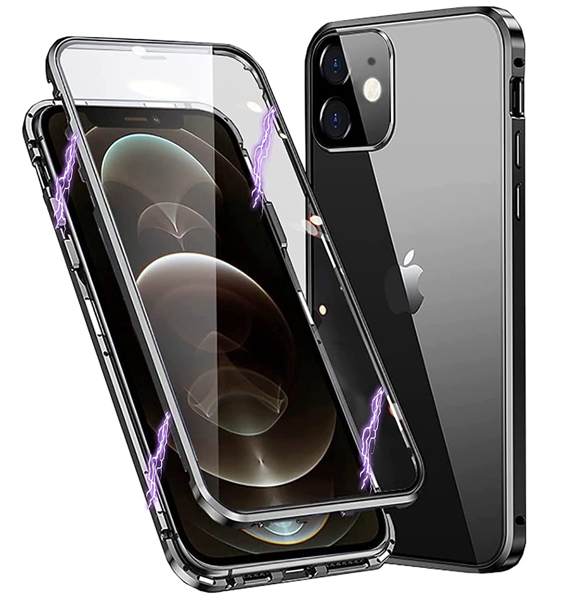 MIMGOAL Case for iPhone 11 Magnetic Cover 360 Degree Full Body Shockproof [Built-in Camera Lens Protector] Metal Bumper with Front and Back Clear Tempered Glass, Black