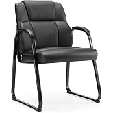 Sweetcrispy Waiting Room Chairs, Office Guest Chairs for Reception | Stationary No Wheel, Comfy Padded Arms, Sled Base, Conference Room Lobby Bedroom Elderly, Deep Black