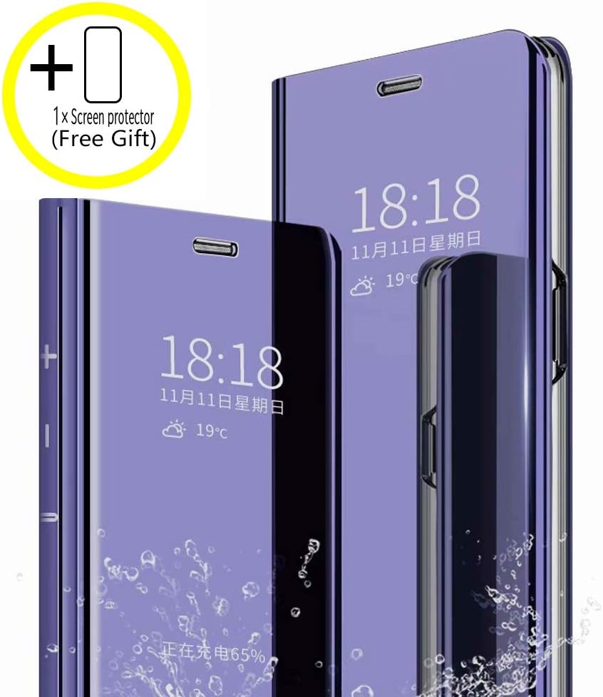 Homi2019 Smart Awake Sleep Phone Case For Vivo V17 Pro Flip Clear View Translucent Standing Cover Mirror Plating Holder Full Body 360°Protection.