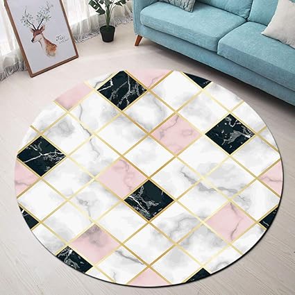 Lb Marbre Tapis Rond Blanc Rose Noir Gris Moquette Intérieur Absorbant Souple Carpette Pour Salon Chambre Vestiaire Salle De Bains Tapis De Chien