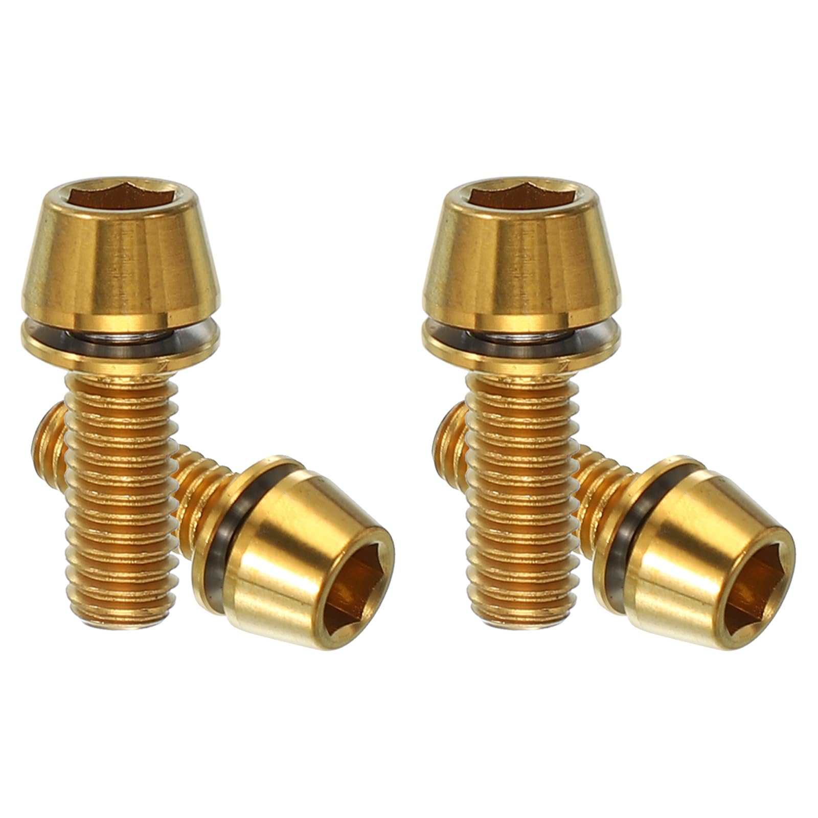 PATIKIL M6x16mm Titanium Bicycle Stem Bolt, 4 Pack Hex Tapered Head Bolt Mountain Bike Screw Replacement with Washer for Bicycle Stem Parts, Gold Tone