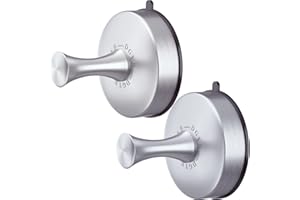 DGYB Suction Cup Hooks for Shower Brushed Nickel Towel Hooks for Bathroom Wall Mounted Set of 2 Suction Shower Hooks for Inside Shower Stainless Wall Hooks for Hanging 15 Lb Bathroom Hooks for Towels