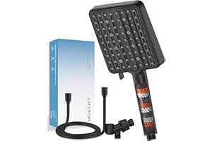 MakeFit Filtered Shower Head with Handheld - High Pressure 6 Modes Handheld Shower Head with Filters - Water Softener Filters Beads for Hard Water - Detachable Showerhead for Bathrooom, Matte Black