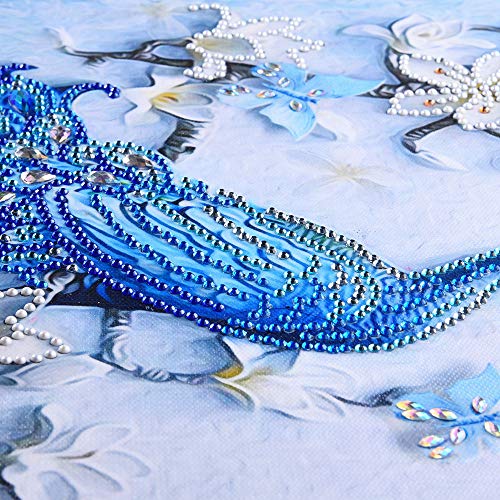 Amaping DIY 5D Diamond Painting by Number Kits Special Shaped Crystal Rhinestone Beads Pasted Embroidery Cross Stitch Kits Peacock Embellishment Arts Craft for Home Wall Hanging Decor (Blue Purple) - Thumbnail 3