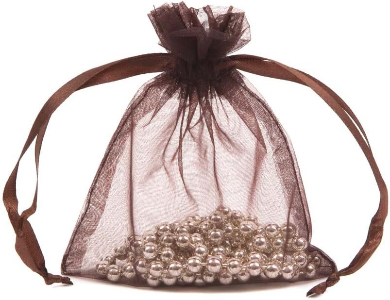 Packaging World 48 Premium Organza Jewellery Gift Pouches 70x100mm (Chocolate Brown)
