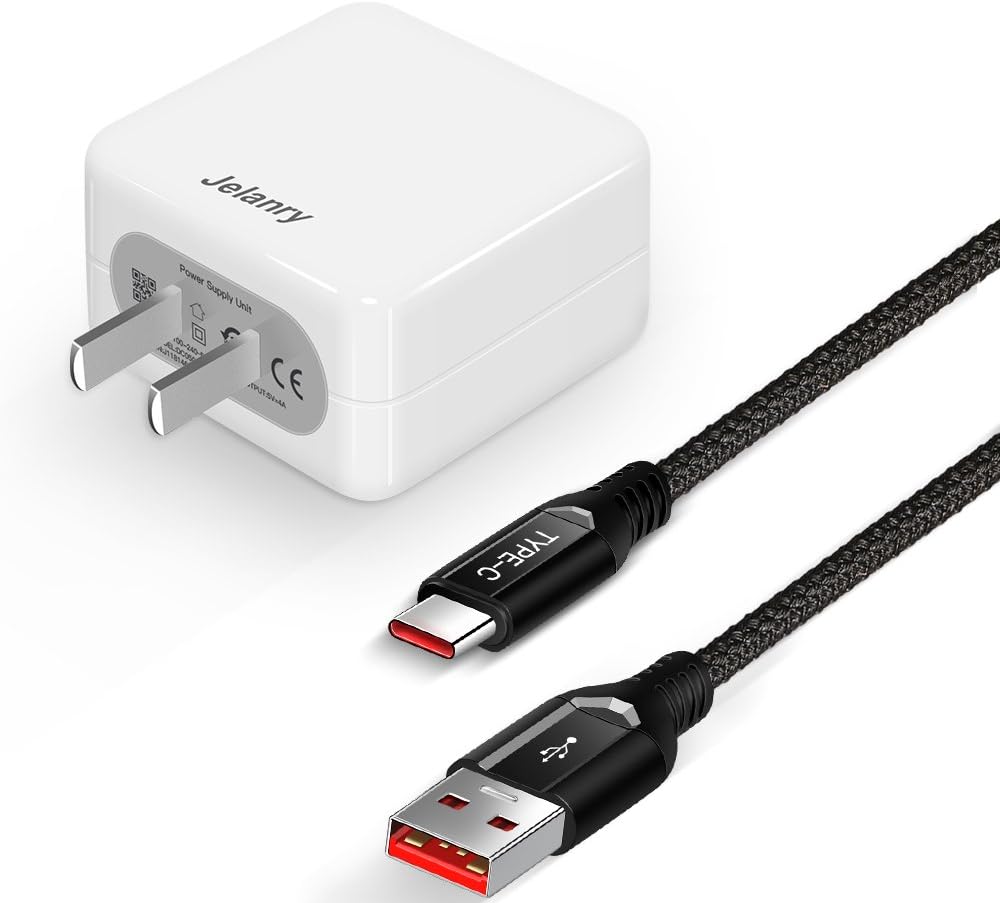 Jelanry OnePlus 6T Dash Charger Dash Power Adapter & OnePlus Dash Charging Cable 6.6ft USB C Fast Braided Charging Data Cable for OnePlus 7T 7Pro 6T 6 5T 5 3T 3 Black