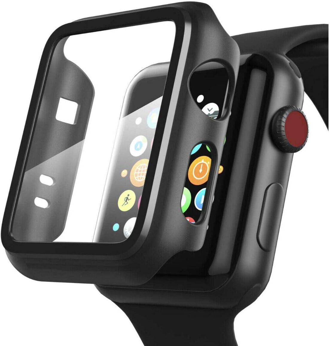 Pokanic- Apple Watch Hard Tempered Glass Film Case Full Cover Wireless Charge Ultra Light Weight Scratch Resistant Protective Screen Case HD Clear Compatible with Apple Watch SE 6 5 4 3 2 1 Series (38mm)