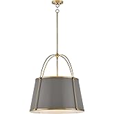 Hinkley Clarke Medium Drum Chandelier Pendant, Dark Matte Grey Metal Shade, 1-6" and 2-12" Down Rods, Even or Sloped Ceilings
