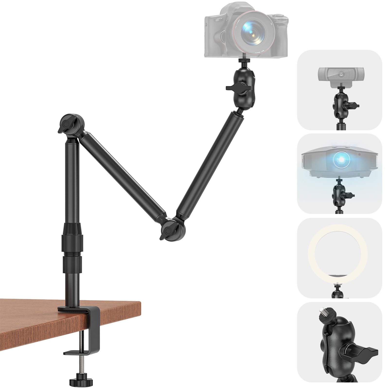 Photo 1 of Overhead Camera Mount for Desk, 30.9" Foldable Camera Desk Mount Stand with 1/4" Screws, 360° Rotation 3-Sections Tabletop Holder with C-Clamp for DSLR, Digicam, Webcam, Mini Projector, Microphone