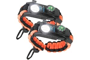 Nexfinity One Survival Paracord Bracelet - Tactical Emergency Gear Kit with SOS LED Light, 550 Grade, Adjustable, Multitools, Fire Starter, Compass, and Whistle - Set of 2