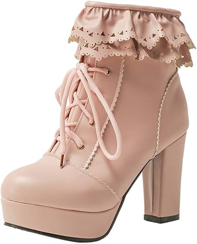 Amazon Beiamina かわいい ショートブーツ レースアップ ロリータ靴 冬用 厚底靴 ゴスロリ コスチューム コスプレブーツ 大きいサイズ ブーツ ブーティ