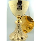 Grape &amp; Wheat Church Chapel Gold Gild Priest Chalice &amp; Paten Pastor Gift 8" Tall