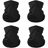 4 Pack Face Mask Neck Gaiter Bandana, Cooling Face Cover Neck Scarf (Black)