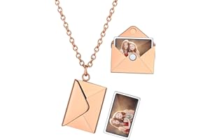 Custom4U Personalized Locket Necklace Envelope Love Letter Necklaces with Photo Message Engraved for Women Men Stainless Stee