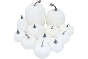 VEYLIN 12Pcs White Artificial Pumpkins, Mixed Size Fake Pumpkins for Halloween Thanksgiving Party Favors